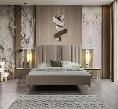 Produktbild von Schlafzimmer 3tlg. Bett + Nachttische Möbel Set elegant