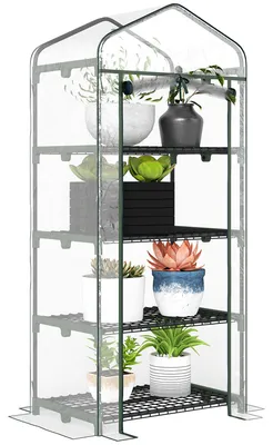 Produktbild von Outsunny Gewächshaus mit Regalen, 4-stöckiges Balkongewächshaus mit verstärkter PVC-Abdeckung, Stahlrahmen und Reißverschlusstür, geeignet für Gemüse, Pflanzen und Blumen, für drinnen und draußen, 70 x 50 x 160 cm, transparent