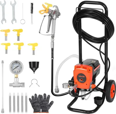 Immagine prodotto di VEVOR spruzzatore di vernice airless con supporto 900 W 3300 psi, sistema di verniciatura a spruzzo con spazzola di pulizia e tubo flessibile e barra di estensione e ugelli, spruzzatore di vernice per case, edifici