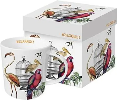 Produktbild von Kaffeebecher,  Vögel mit Geschenkbox, Henkelbecher Vogel Tier Tasse Vogelkäfig