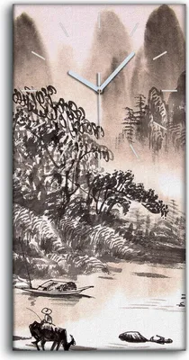 Produktbild von Wohnzimmer-Bild Leinwand Uhr 30x60 Chinesische Landschaft AquarellMalerei - weiße Hände