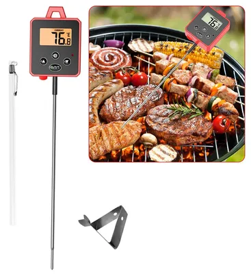Produktbild von Digitales Küchenthermometer Edelstahl, präzise Temperaturmessung, wasserdicht, mit LCD, Alarm & Hold Funktion, für Grill Fleisch Küche & Gastronomie