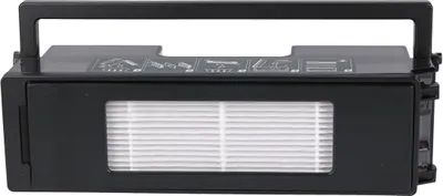 A black dust box with a white filter is shown against a white background.