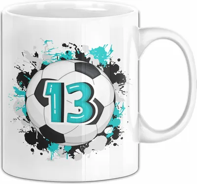 Produktbild von 13. Geburtstag Geschenk Tasse Becher Jungs Fußball Geburtstagsgeschenk  Teenager (Weiß)