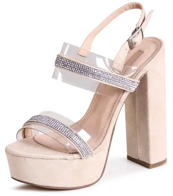 Produktbild von topschuhe24 3013 Damen Plateau Sandaletten Glitzer Riemchen, Farbe:Beige, Größe:39 EU