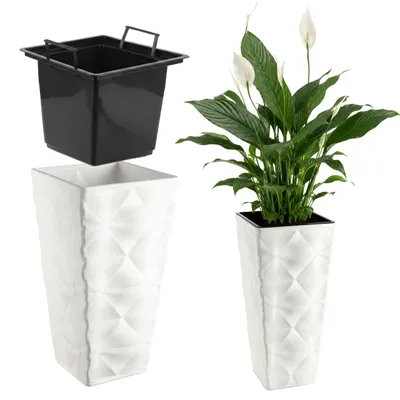 Produktbild von KADAX Blumentopf mit 3D effekt "Bando", aus Kunststoff, Pflanzkübel mit Einsatz, 40 cm, Weiß