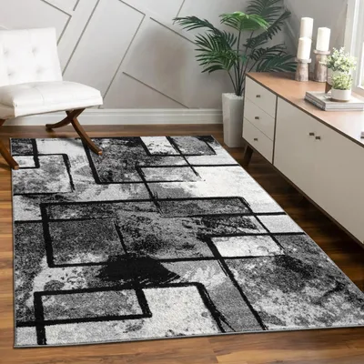 Produktbild von Designer Teppich Modern Kurzflor Abstrakt Gemälde Optik Schwarz Grau Anthrazit Grösse 160x230 cm