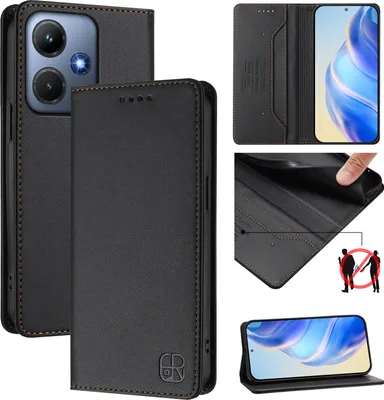 Produktbild von Lederhülle für Infinix Hot 30i Hülle Flip Brieftasche Kartenfächern Ständer Schutzhülle Schwarz