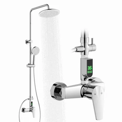 Zdjęcie produktu dla System prysznicowy Homelody z baterią, kompletny zestaw prysznicowy z wyświetlaczem LED, deszczownica z głowicą 250MM i prysznicem ręcznym, chrom
