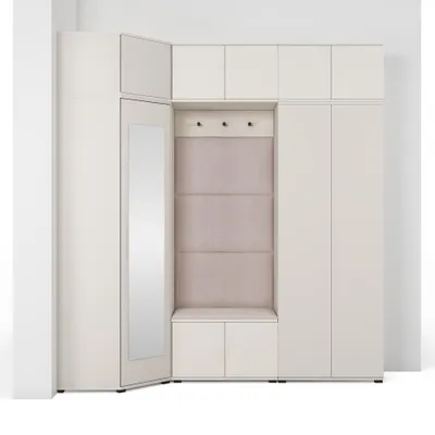 Produktbild von Garderoben-Set Napoli Version 20: Eckschrank mit Polsterpaneelen, Schuhschrank, Hängeschrank für Flur und Eingangsbereich (Cashmere/Trinity 02)