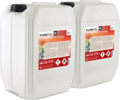 Two white jerrycans of bioethanol are shown against a white background.