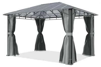 Immagine prodotto di TOOLPORT Gazebo giardino 3x4 m, alluminio, tetto policarbonato ca. 8 mm, grigio - con pannelli laterali e zanzariere