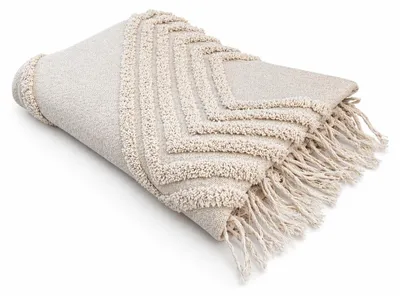 Produktbild von Winter Kuscheldecke mit Fransen » Ibiza Style Wolldecke » 100% Baumwolle » Wohndecke im Boho Style » Couchdecke 130x170cm: Beige Farbe: Beige