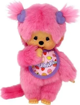 Immagine prodotto di Peluche Monchhichi Frozen Fruit 20 cm - BANDAI - Pelliccia rosa - Bavaglino da gourmet - Regali per bambini