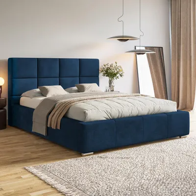 Produktbild von MOTIVENA Luna Polsterbett 160x200 mit Bettkasten, Metall Lattenrost, Bett 160x200 Blau Samt (Kronos 09)