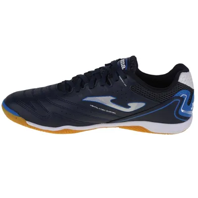 A single dark blue athletic shoe is shown from the side against a white background.