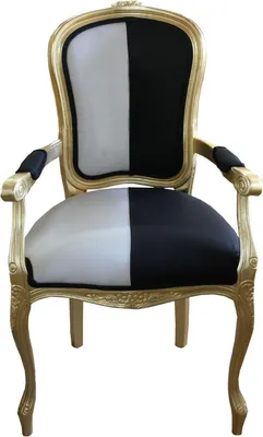Produktbild von Casa Padrino Barock Esszimmer Stuhl mit Armlehnen Schwarz / Weiss / Gold - Designer Stuhl - Luxus Qualität