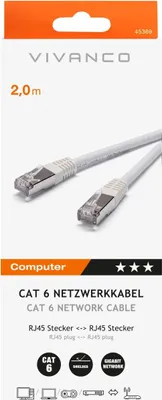 Produktbild von ViVanco™45369, 2 m, Cat6, F/UTP (FTP), RJ-45, RJ-45, Weiß