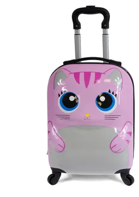 Immagine prodotto di Valigia per bambini Liloo, con guscio rigido e 4 ruote, color rosa con motivo a gatto