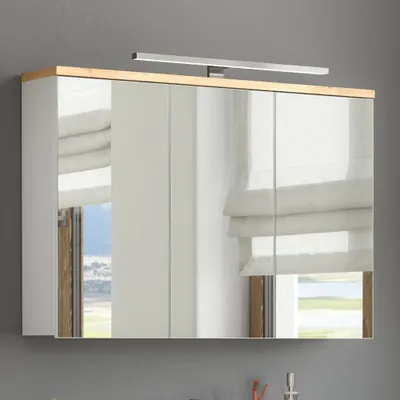 Produktbild von Spiegelschrank 100cm mit LED-Beleuchtung SOLNA-56 weiß mit Wotaneiche B/H/T ca. 100/74/20 cm