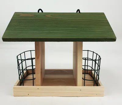 Produktbild von Vogelfutterhaus Vogelhaus zum Aufhängen aus Holz zwei Gitterkörbe