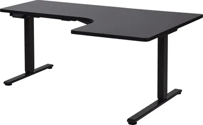 Produktbild von BELIANI Schreibtisch Rechts Schwarz Melamin L-Form 160x59 cm mit Metallgestell Elektrisch Höhenverstellbar Büro Steh-Sitz-Tisch Stehtisch
