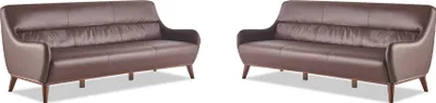 Produktbild von Sofa-Set Leder Holz 3-Sitzer Ledersofas Sofas Braun Klassisch Couch