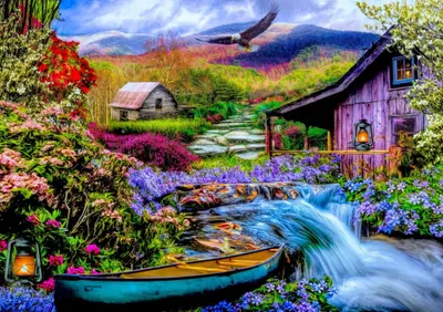 Image de Puzzle de l'oiseau bleu Puzzle Le paradis sur terre dans les montagnes 1500 Teile