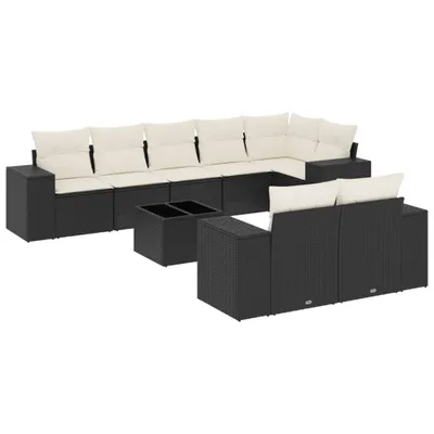 Immagine prodotto di vidaXL Set di divani da giardino da 9 pezzi con cuscini in polirattan nero