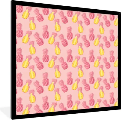 Produktbild von MuchoWow® Gerahmtes Poster Sommer - Ananas - Muster - Rosa 40x40 cm - Poster mit Schwarzem Bilderrahmen Wandposter Rahmen Foto Bilder - Mit Rahmen - Wanddekoration Schlafzimmer
