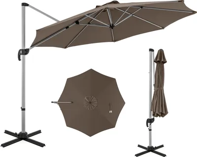 Image de COSTWAY Parasol Ø 330cm, Parapluie avec manivelle, pivotant à 360°, angle d'inclinaison réglable, UPF 50+, Parasol de jardin, Parasol de marché Marron