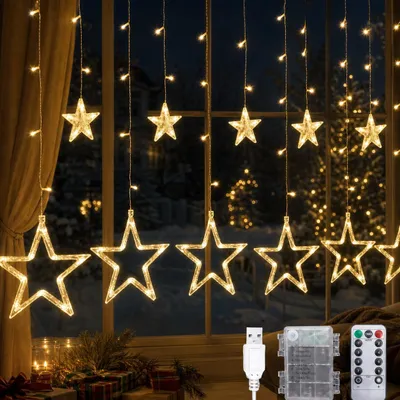 Sternen-Lichtvorhang 2,5x1 m, 138 LEDs, warmweiß, Timer, 8 Modi