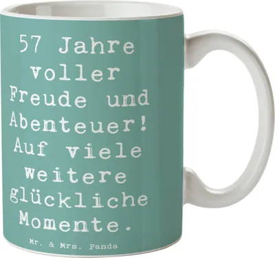 Produktbild von Mr. & Mrs. Panda Keramiktasse Spruch 57. Geburtstag Freude - Meeresbrise - Geschenk, Teetasse, Tasse mit, 57 Jahre, Geburtstagsfeier, Happy Birthday, Becher, Liebe, Alter
