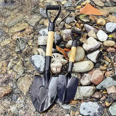 Image de Petite pelle pour enfants - Pelle de jardin - Lame en acier inoxydable - Manche en bois antidérapant - Étanche, idéale pour la plage et le jardin - Lot de 2