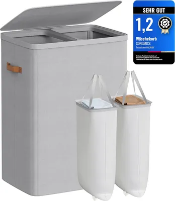 Produktbild von Songmics Wäschekorb 170L 2 Fächer Leicht Taubengrau