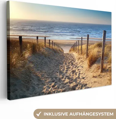 Produktbild von Leinwand Bilder 60x40 cm - Strand - Meer - Dünen - Sonne, Wandbilder, Wanddeko Wohnzimmer, Bild