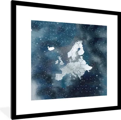 Produktbild von MuchoWow® MuchoWow® Gerahmtes Poster Karten - Europa - Sternenhimmel - Aquarelle 40x40 cm - Poster mit zchwarzem Bilderrahmen - Poster - Plakat im Rahmen