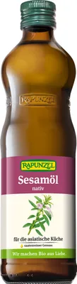 Produktbild von Rapunzel 1000440, Sesamöl, 500 ml, Glasflasche, Kochen, SESAMÖL* nativ, Vor Licht und Wärme schützen.