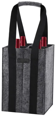 Productafbeelding van Flesdrager voor 4 flessen - Herbruikbare vilten tas voor flessen van 1,5 liter - Tas voor dranken, geschikt voor wijn, bier en water - Grijs