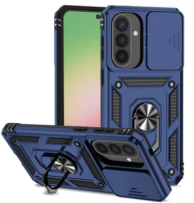 Produktbild von Galaxy A57 Hülle mit Schiebe Kamera Schutz und Ringhalter Ständer Robust Rüstung Schutzhülle für Samsung Galaxy A57 Blau