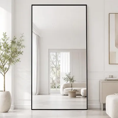 Produktbild von Ganzkörperspiegel 198 x 89 cm, Wandspiegel Rechteckig, Standspiegel mit Aluminiumlegierung-Rahmen, Hartglas mit Sicherheitsfolie,rechteckiger Standspiegel für Schlafzimmer Wohnzimmer Ankleidezimmer