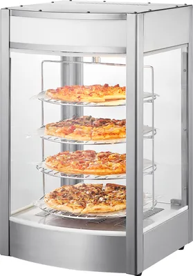 Obrázek produktu pro VEVOR Komerční ohřívač potravin pro 14palcovou pizzu, 4stupňový ohřívač pizzy s rotačním parním ohřevem, regulace teploty 30 ℃  85 ℃ a ukazatel teploty, 25 W osvětlení trouby + horní LED dioda