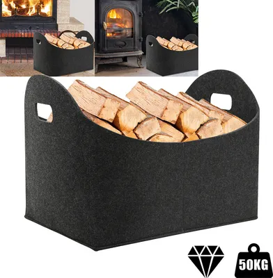 Produktbild von Jopassy Filzkorb für Kaminholz Zeitungen 44 x 31 x 34 - Filz Korb für Feuerholz große Filztasche Zeitungsständer - Aufbewahrung mit Griff in Dunkelgrau