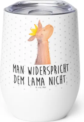 Produktbild von Mr. & Mrs. Panda Thermobecher Lamakopf König - Weiß - Geschenk, glühwein tasse, Edelstahlbecher, Abi, kaffee, Papa, Freundin, Lama, Mama, thermosbecher, Thermo Becher