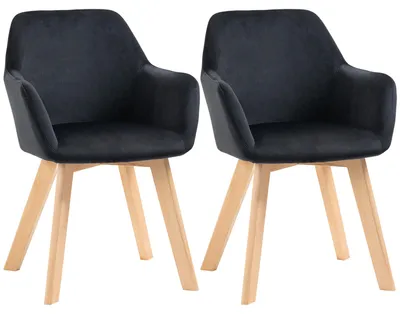 Produktbild von Esszimmerstühle 2er Set – Samtoptik, Kautschukholz, 120 kg, 54x57x80 cm, Schwarz