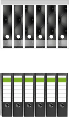 Produktbild von Wallario 6 Stück breite Ordner inkl. Klebeetiketten mit Motive Schwarze Ledertür -  Set mit Rückenschildern / Ordnerrücken Stickern