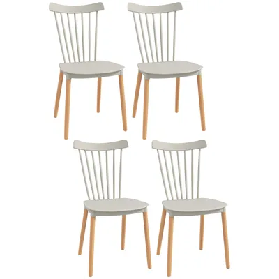 Produktbild von HOMCOM 4er-Set Esszimmerstühle, Küchenstühle, skandinavischer Stil, hohe Rückenlehne, Sitz aus Polypropylen, Beine aus Buche, für Wohnzimmer, Schlafzimmer, Küche, Büro, Grau