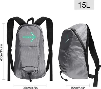 Image de Sac à dos vélo clignotant à LED, sac à dos de 15 litres avec indicateur de direction, poche lumineuse de sécurité rechargeable par USB, gilet de sport vélo étanche avec