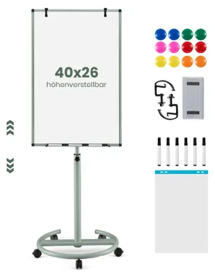 Produktbild von GOPLUS Flipchart Ständer, 100 x 65cm mobiles Whiteboard auf Rollen, Trocken asbwischbar, Flipcharts Whiteboard höhenverstellbar mit Rundfuß, Grün