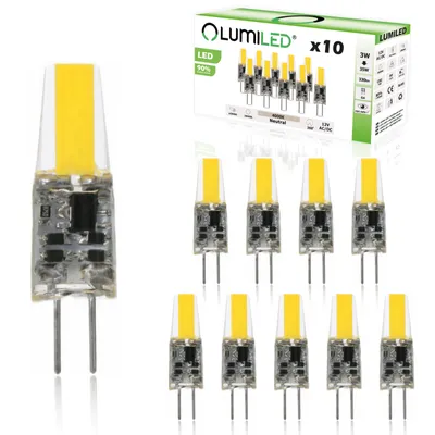 Obrázok produktu pre LUMILED LED žiarovky G4 Sada 10 žiaroviek 3W = 35W 4000K Neutrálna biela 330lm 360° 12V AC/DC Mini malá žiarovka Úspora energie Žiadne blikanie COB